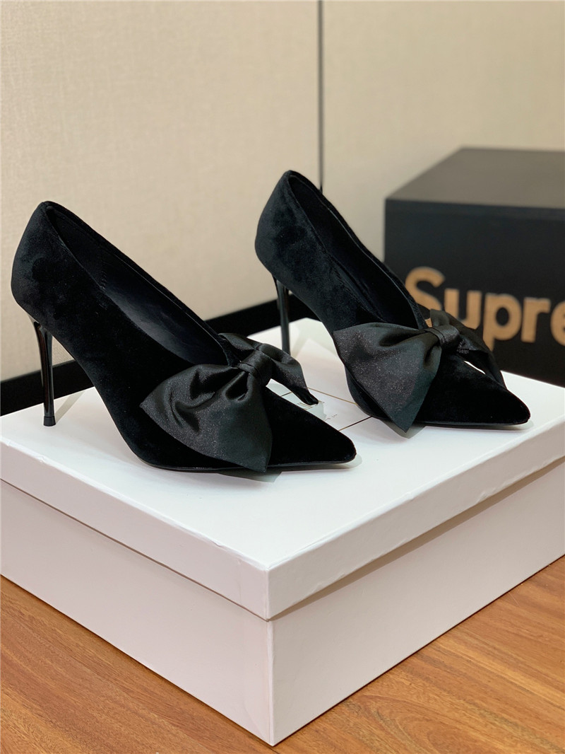 balmain bow velvet high-heeled shoes Marg*e1a replica shoes