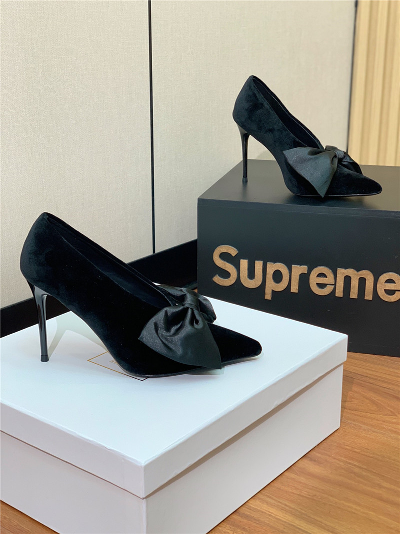 balmain bow velvet high-heeled shoes Marg*e1a replica shoes