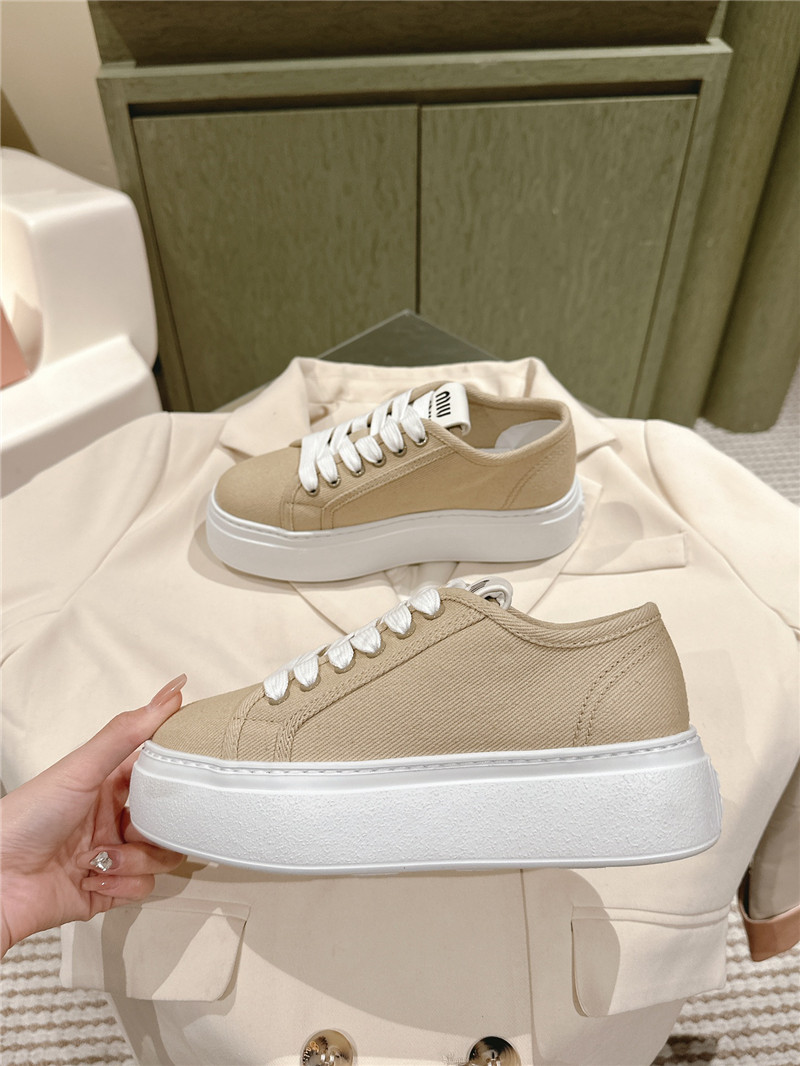 Miu Miu Platform Canvas Sneakers Brown