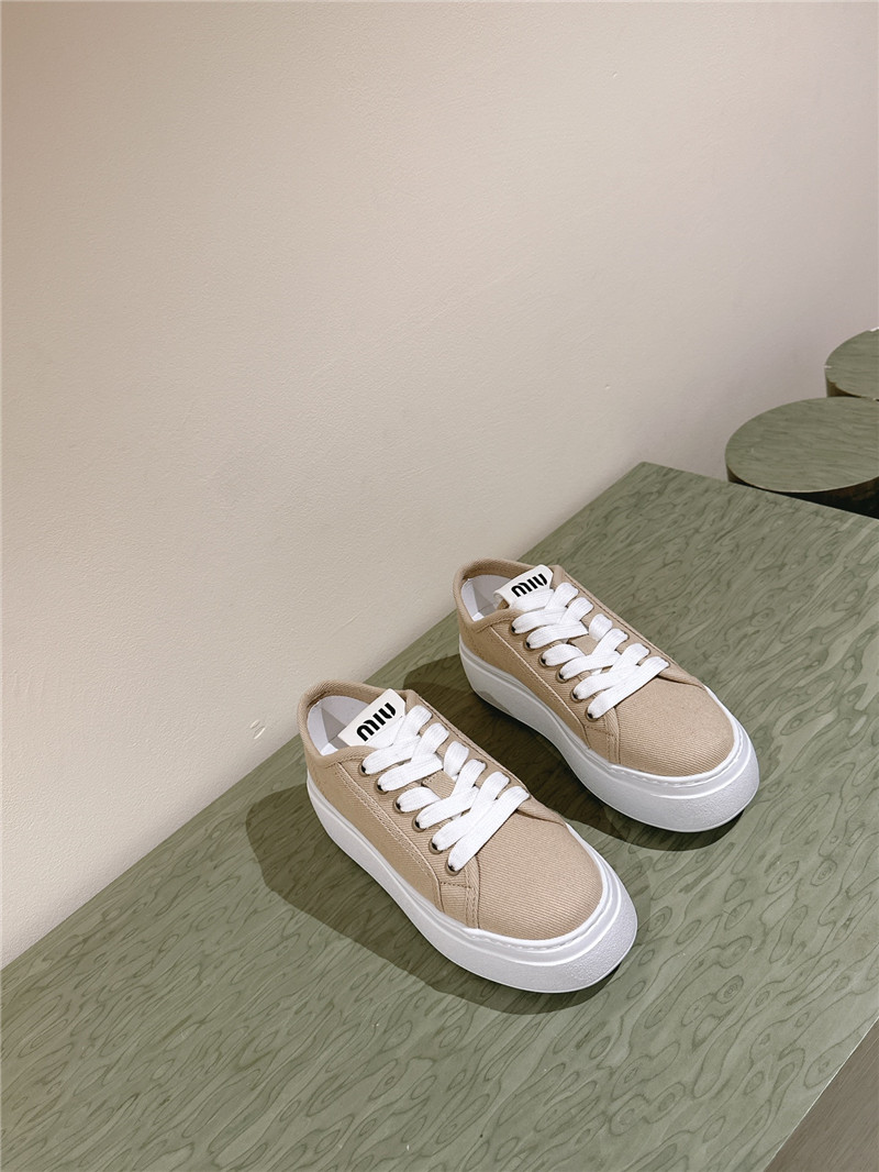 Miu Miu Platform Canvas Sneakers Brown