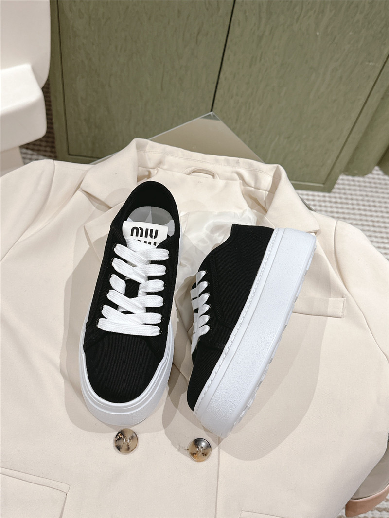 Miu Miu Platform Canvas Sneakers Black