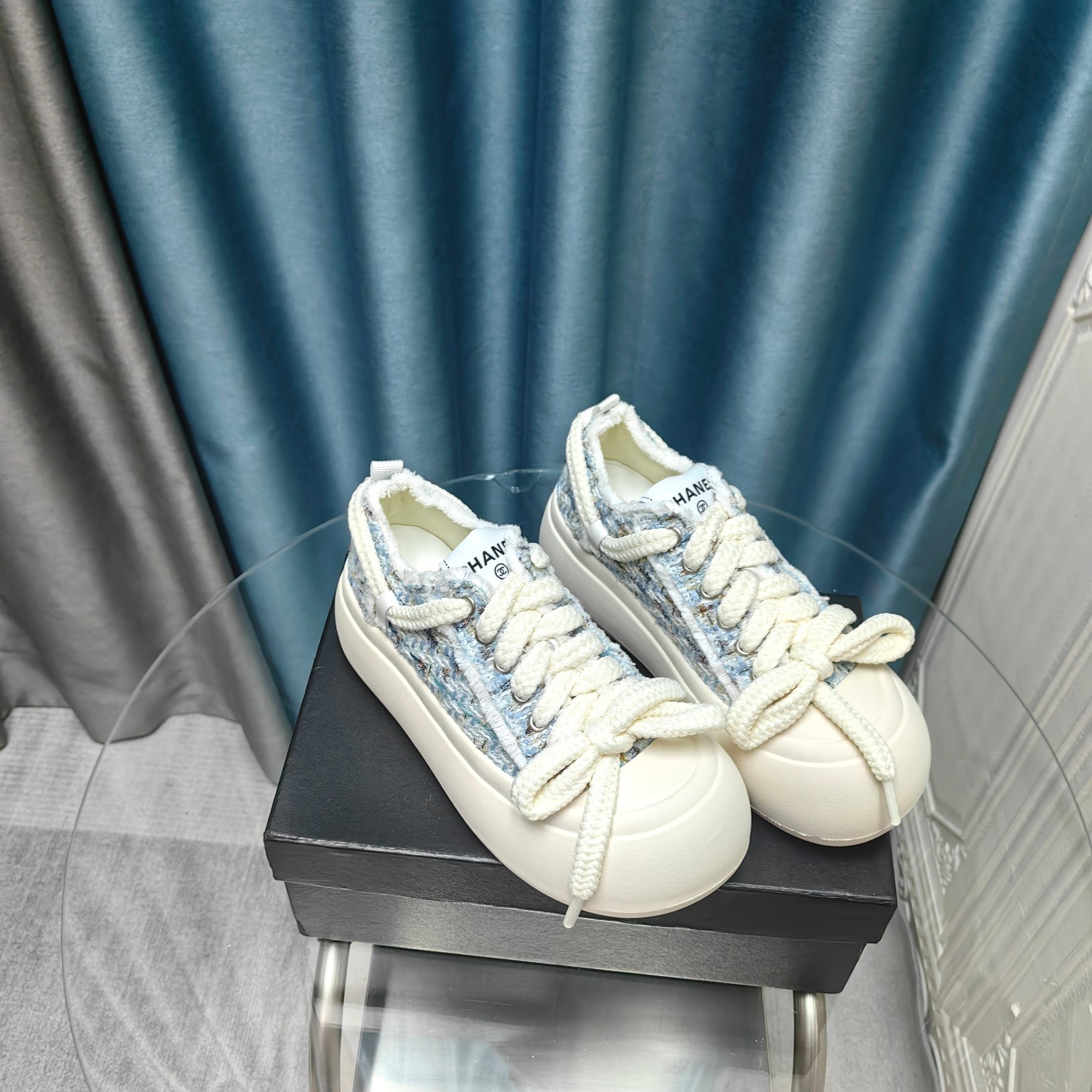 Ch**el blue platform canvas sneakers
