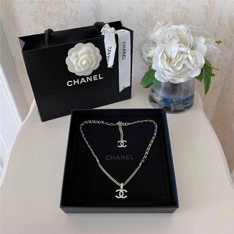 Ch**el leather chain choker double c necklace