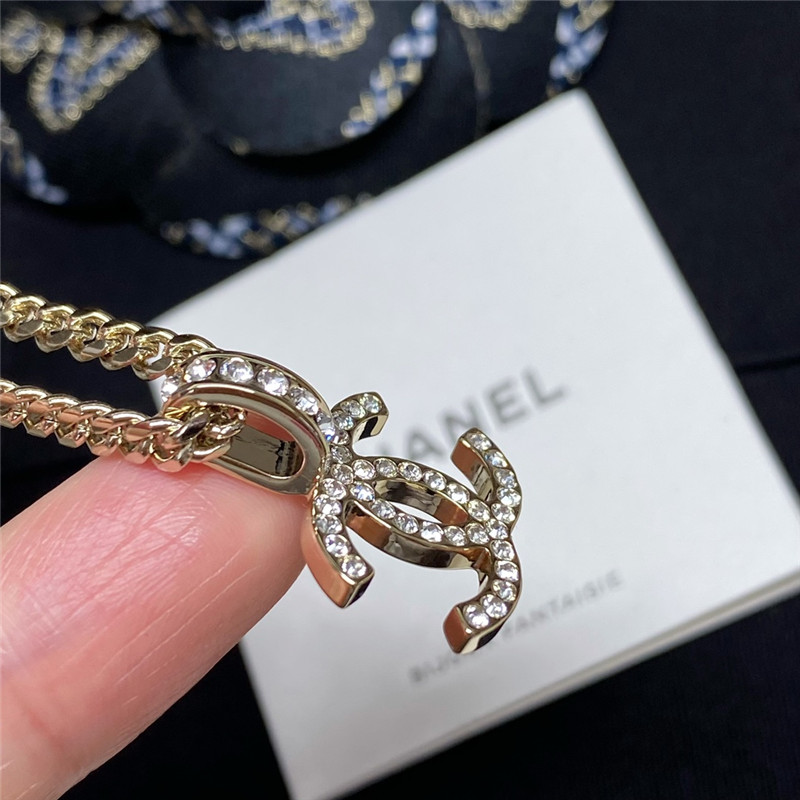 Ch**el leather chain choker double c necklace