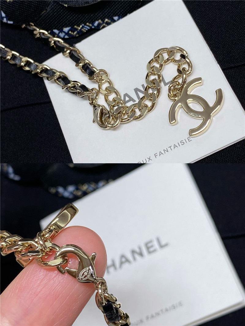 Ch**el leather chain choker double c necklace