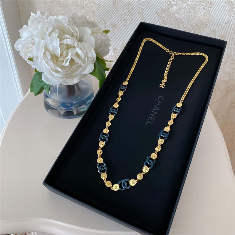 Ch**el denim blue double c star waist chain