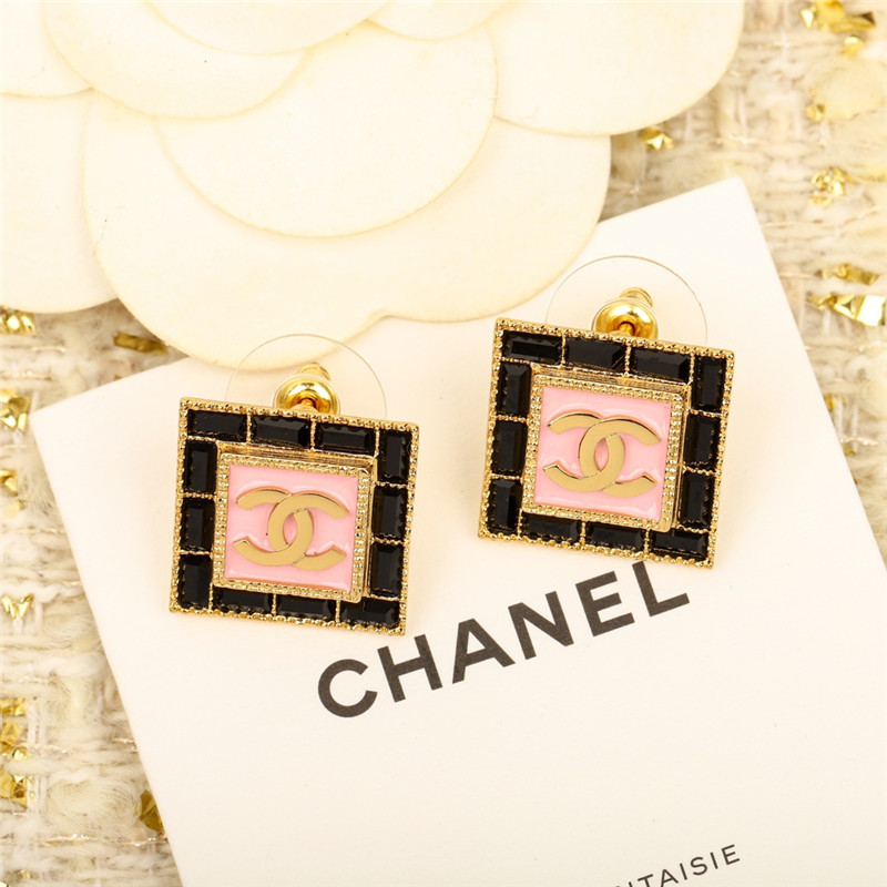 Ch**el pink square double c earrings