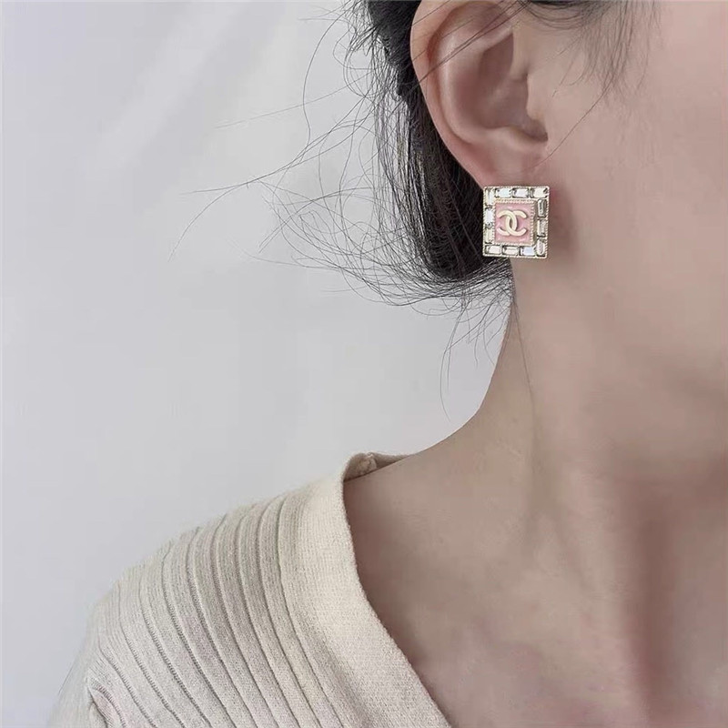 Ch**el pink square double c earrings