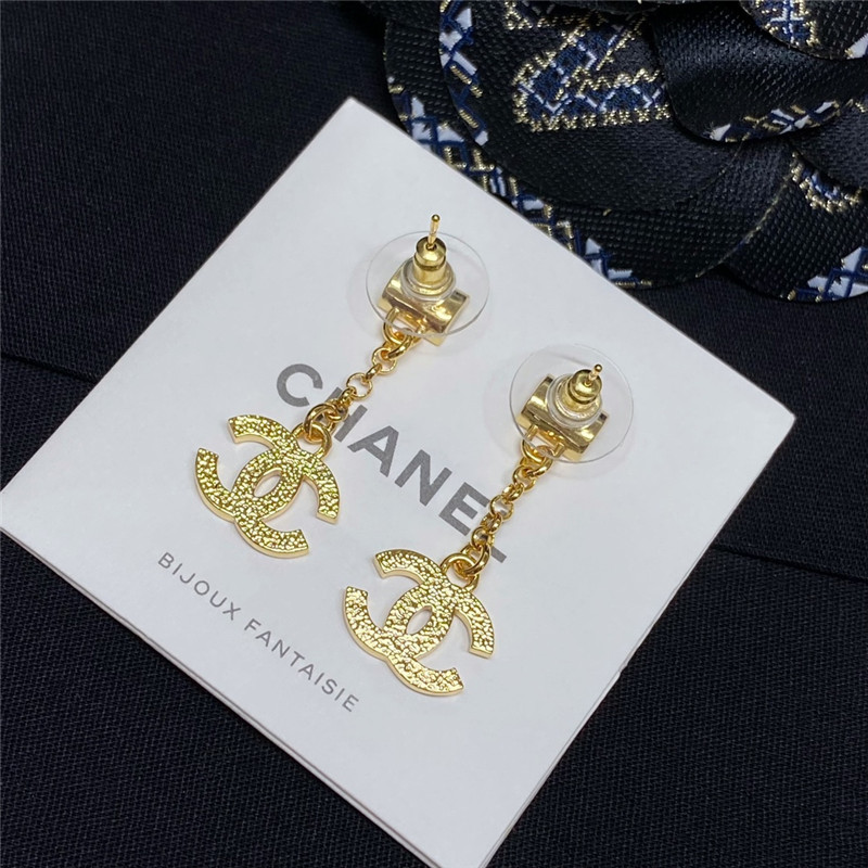 Ch**el white square chain black gold double c earrings