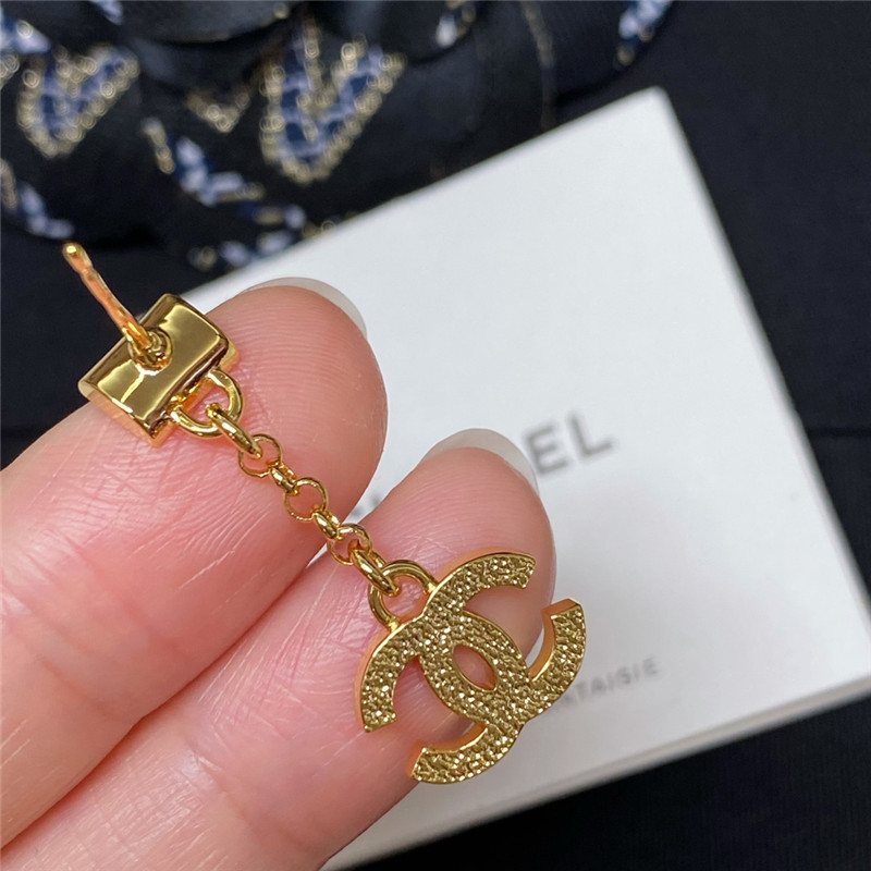 Ch**el white square chain black gold double c earrings