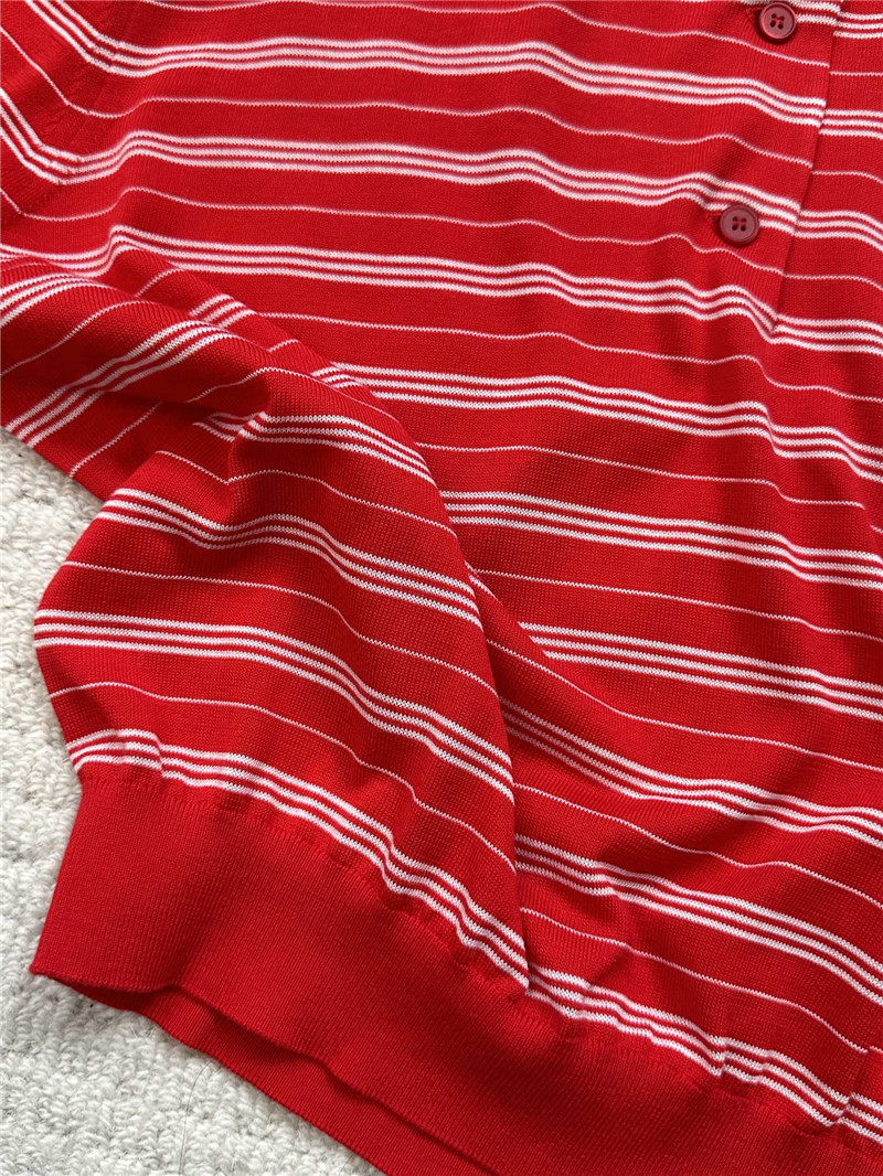 Miu Miu Red Strip Knitted Polo Shirt