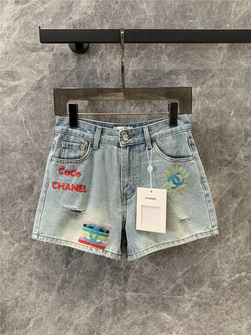Ch**el ripped denim shorts replica designer clothes