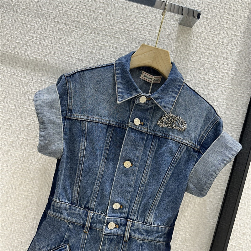 a1exa*der Mcqv*en roll sleeve denim dress replicas clothes
