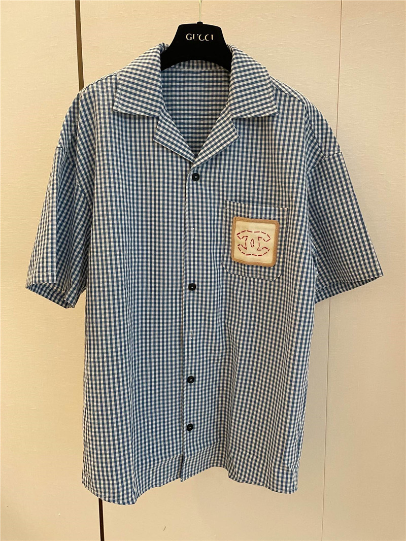 Ch**el blue and white plaid shirt replica d&g clothing