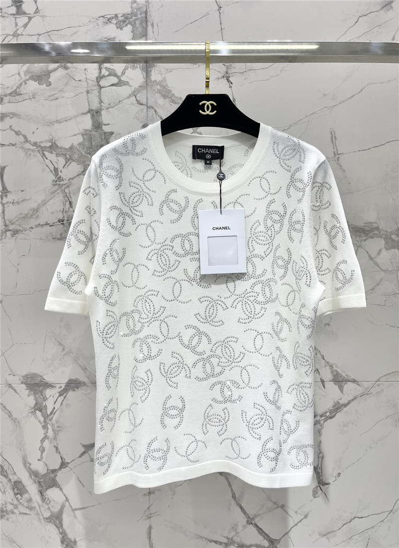 Ch**el hot rhinestone knitted short-sleeved replica clothes