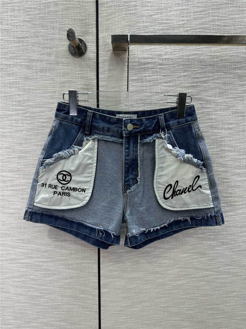 Ch**el fringed high waist denim shorts replica clothing