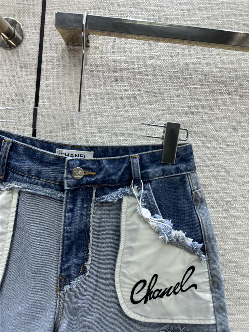 Ch**el fringed high waist denim shorts replica clothing
