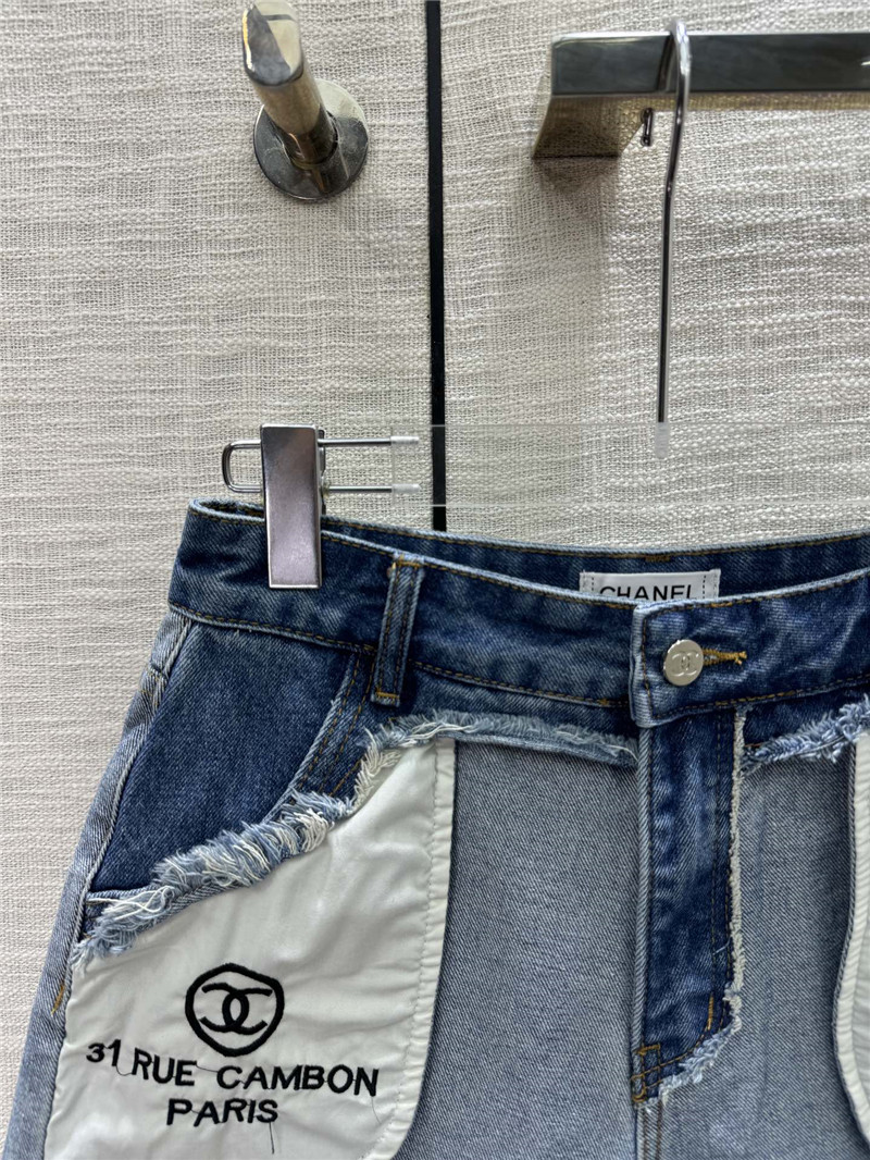 Ch**el fringed high waist denim shorts replica clothing