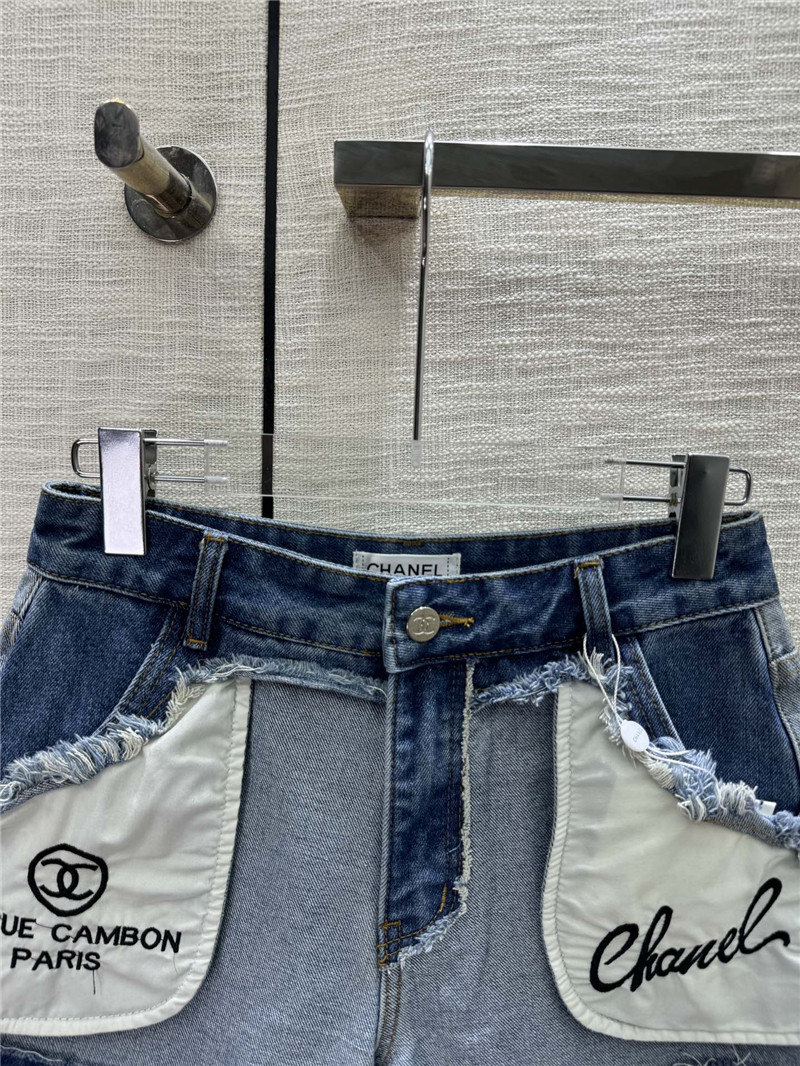Ch**el fringed high waist denim shorts replica clothing
