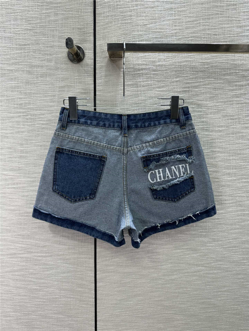 Ch**el fringed high waist denim shorts replica clothing