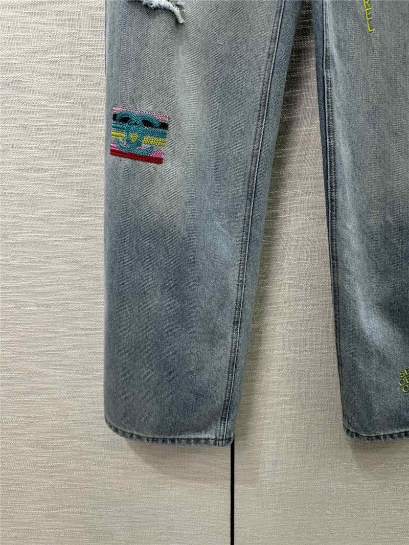 Ch**el ripped denim straight pants replica designer clothes