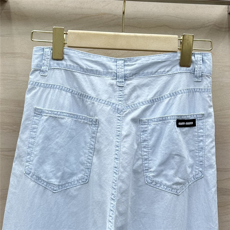 M1um1u retro blue and white denim trousers replicas clothes