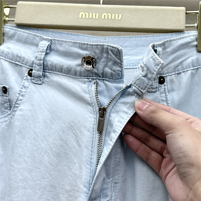 M1um1u retro blue and white denim trousers replicas clothes