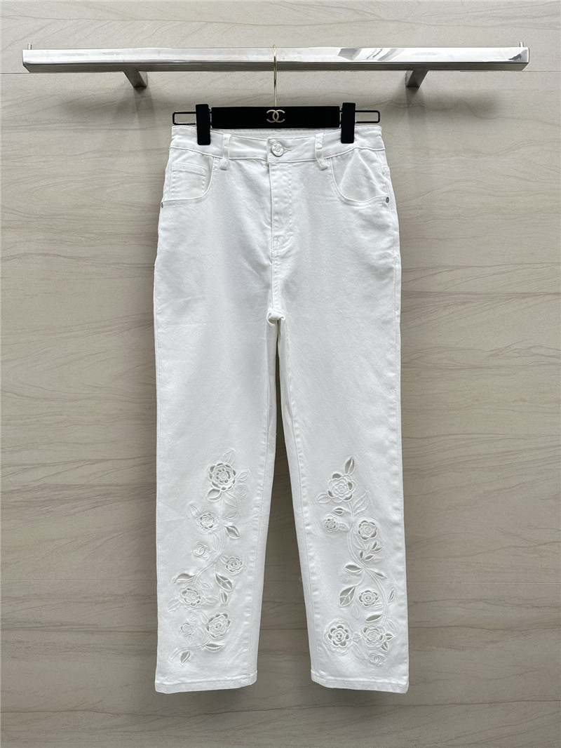 Ch**el hollow embroidered denim trousers replica clothing sites