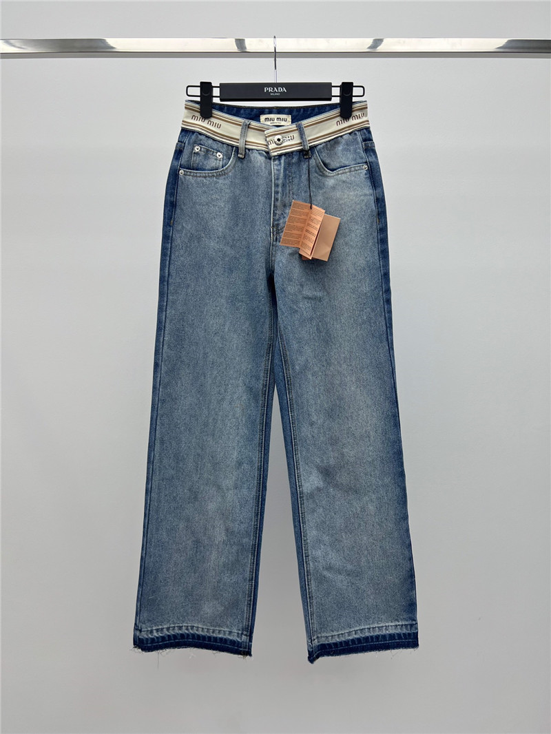 M1um1u letter web denim wide leg pants replicas clothes