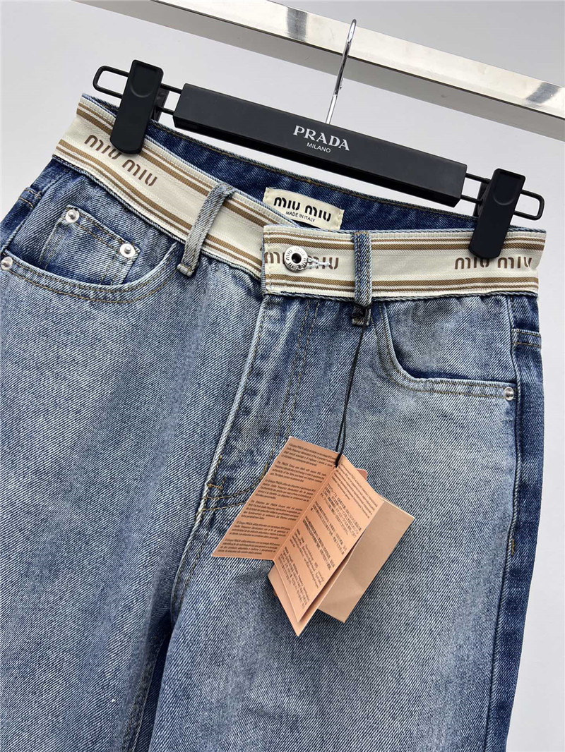 M1um1u letter web denim wide leg pants replicas clothes