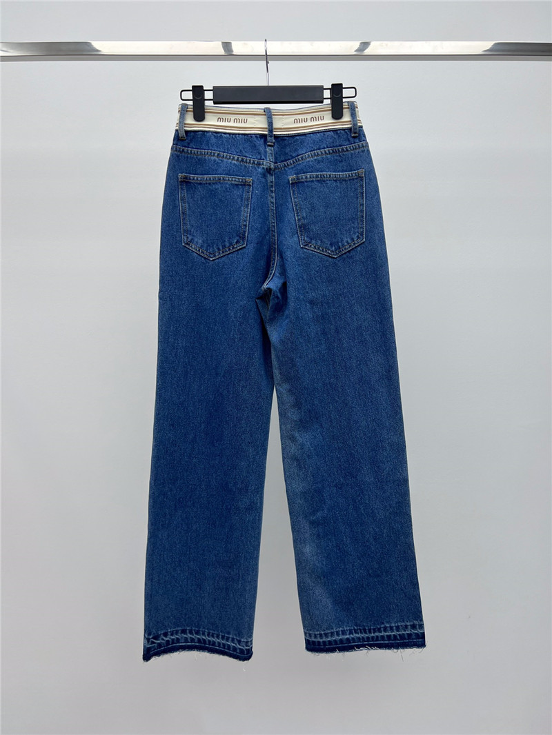 M1um1u letter web denim wide leg pants replicas clothes