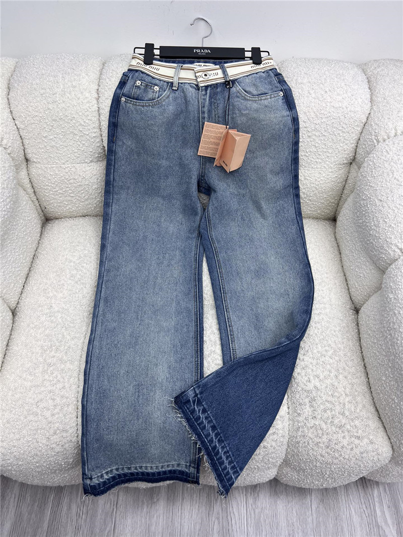 M1um1u letter web denim wide leg pants replicas clothes