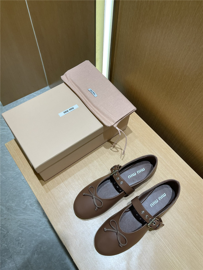 Miu Miu Brown Leather Ballet Flats