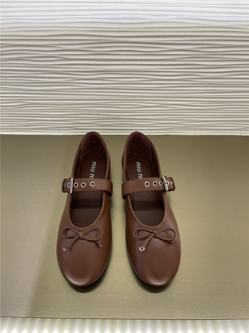 Miu Miu Brown Leather Ballet Flats