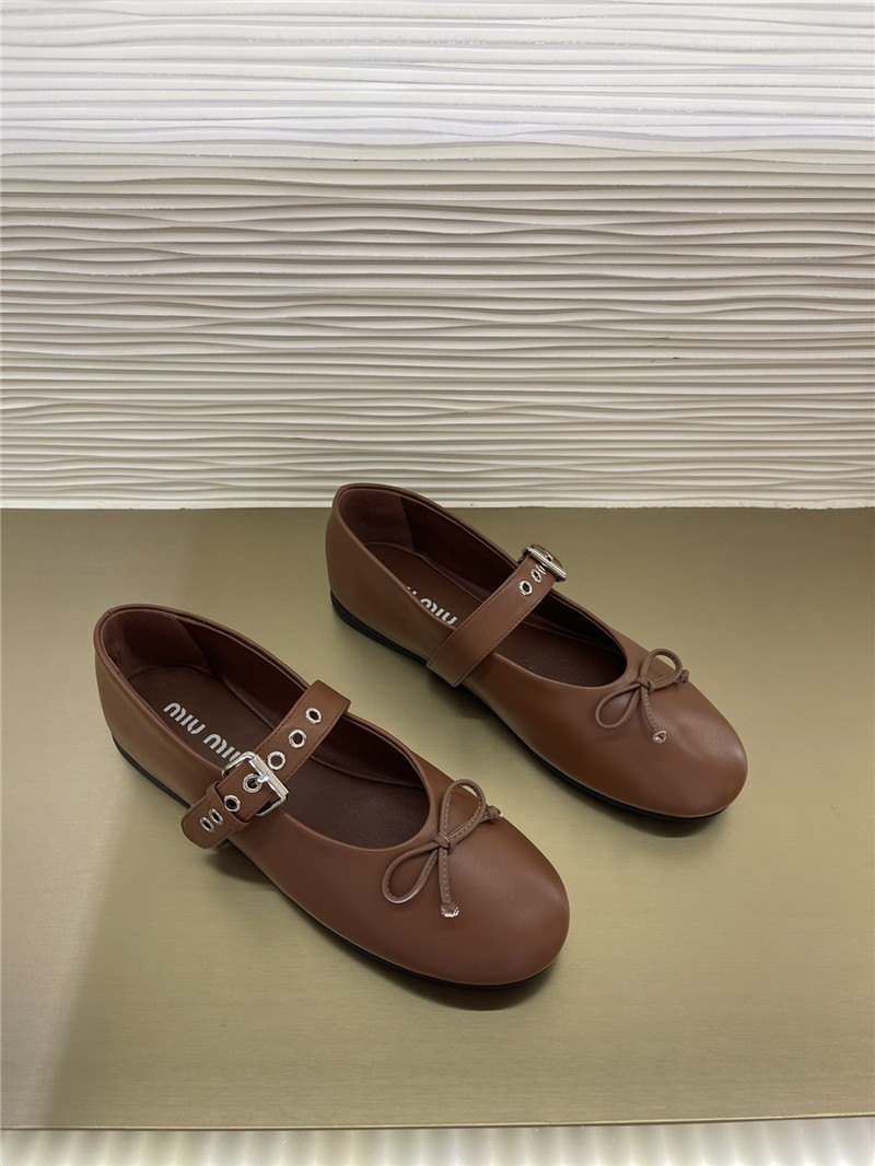 Miu Miu Brown Leather Ballet Flats