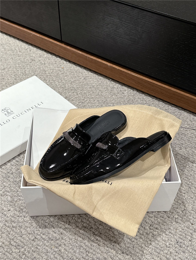 BC Black Patent Leather Flat Slides