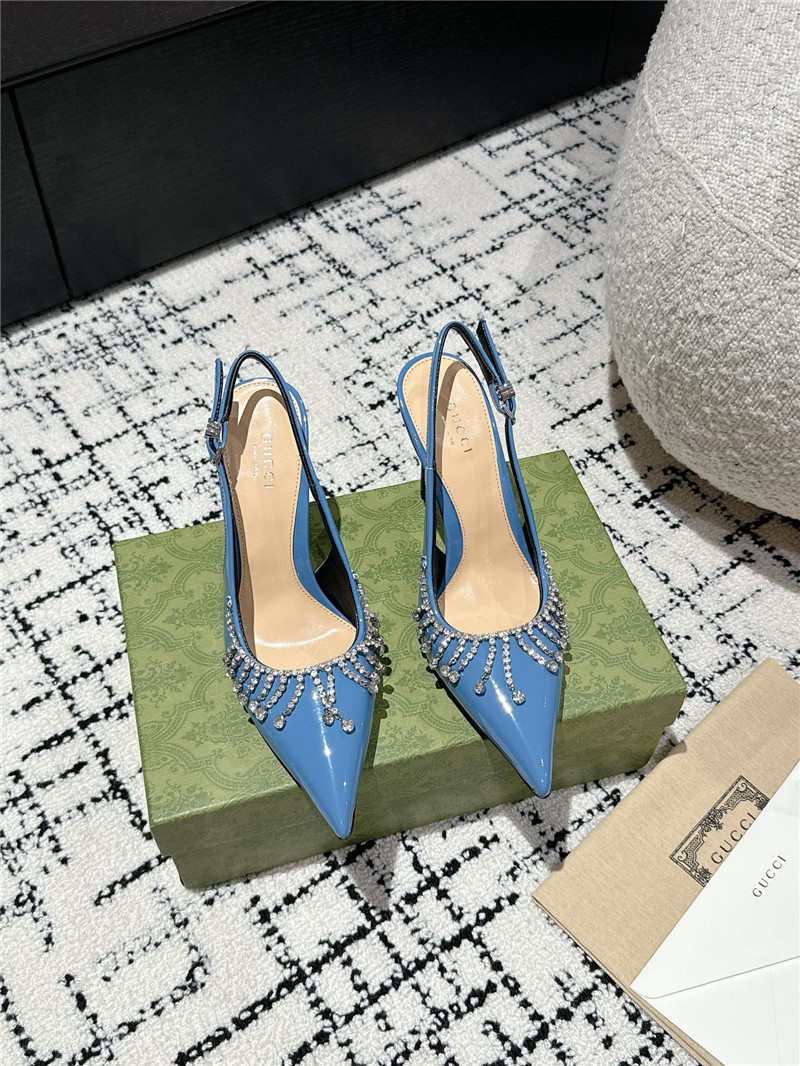 Gvc*1 light blue patent leather slingback pumps