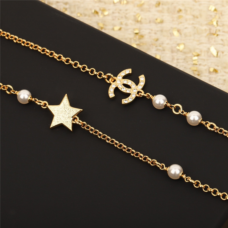 Ch**el five-pointed star double c pearl sweater chain
