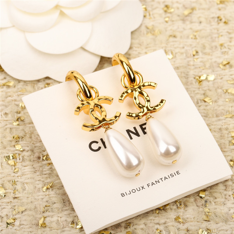 Ch**el double c drop pearl earrings