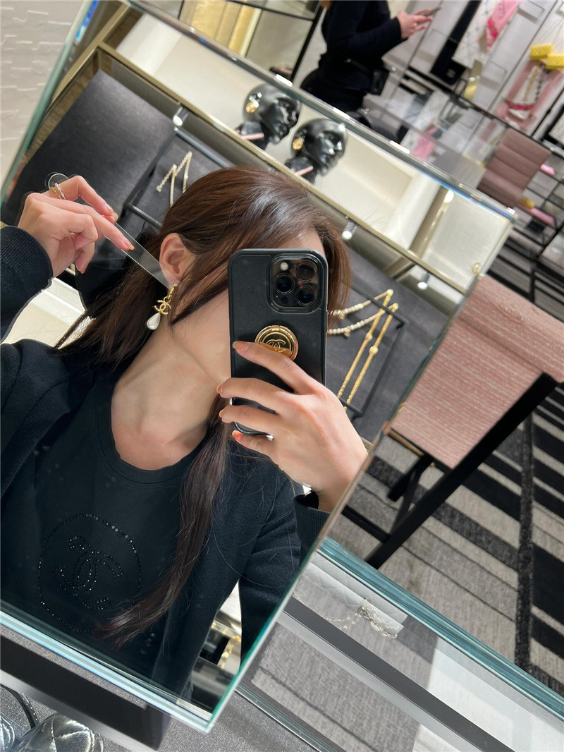 Ch**el double c drop pearl earrings