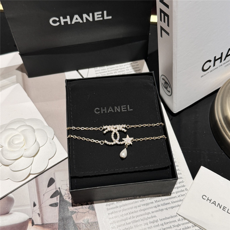 Ch**el rhinestone drop pearl necklace