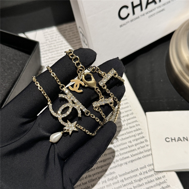 Ch**el rhinestone drop pearl necklace