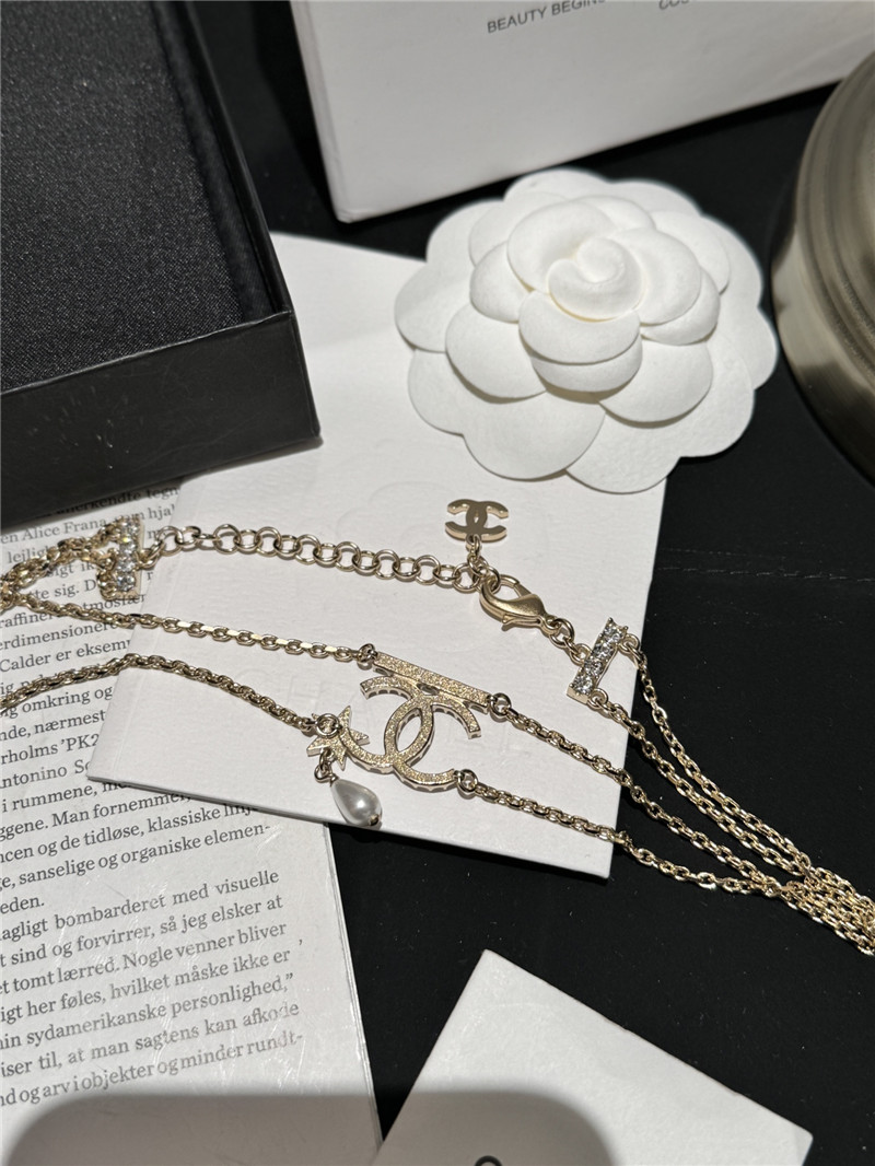 Ch**el rhinestone drop pearl necklace