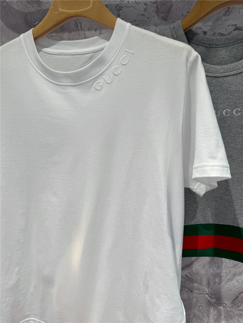 Gucci white t-shirt with embroidered neckline replicas clothes