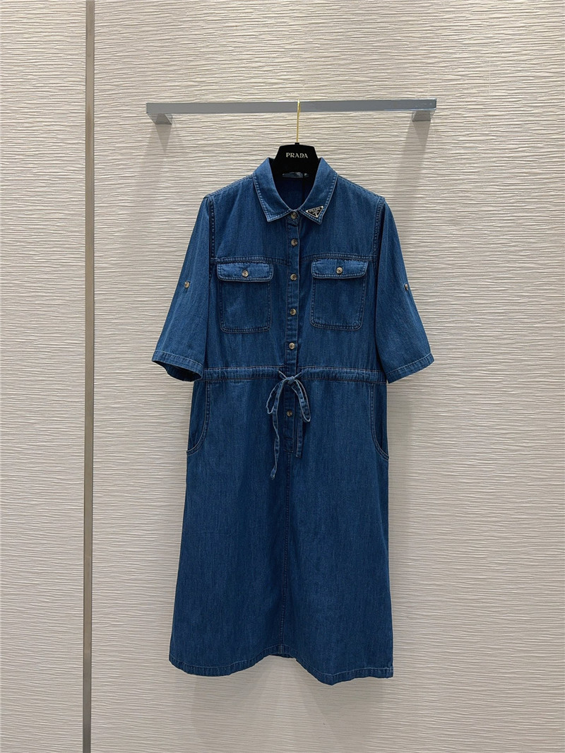 Pra*a mid-century style denim shirt dress replica clothes