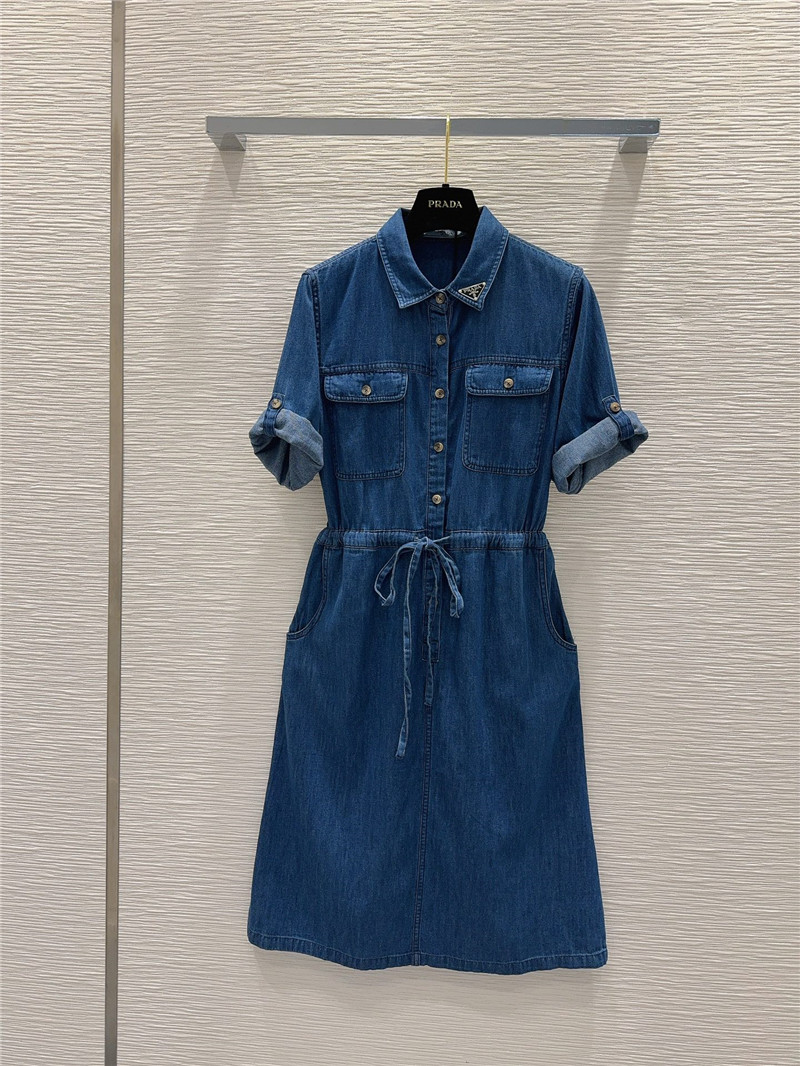 Pra*a mid-century style denim shirt dress replica clothes