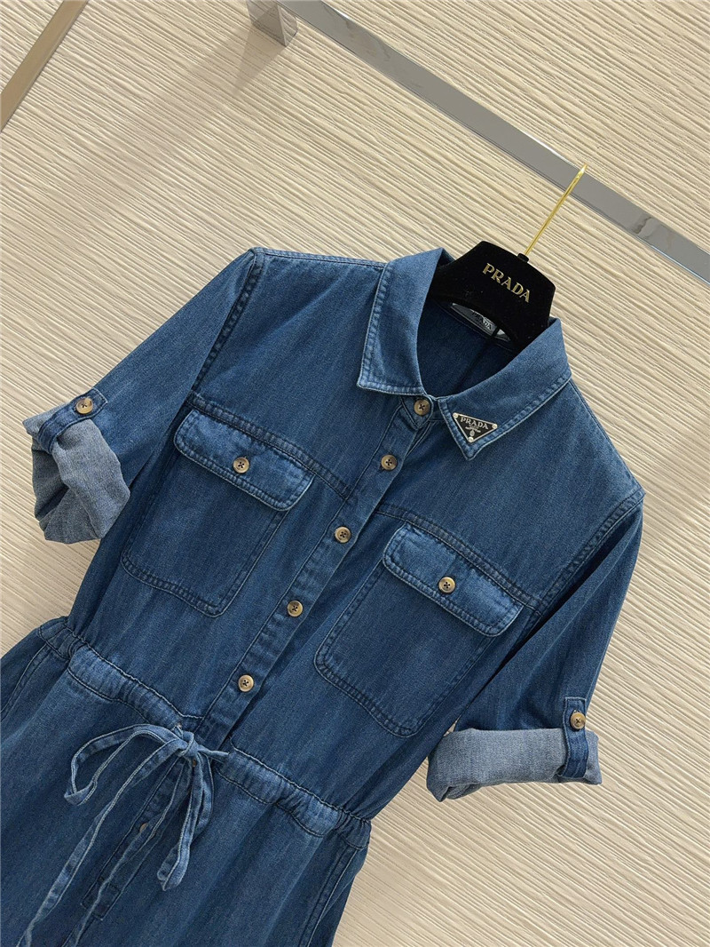 Pra*a mid-century style denim shirt dress replica clothes