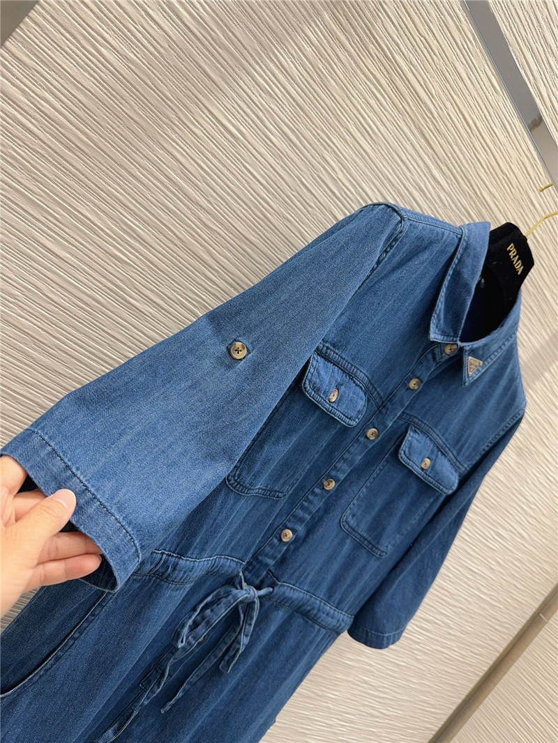 Pra*a mid-century style denim shirt dress replica clothes