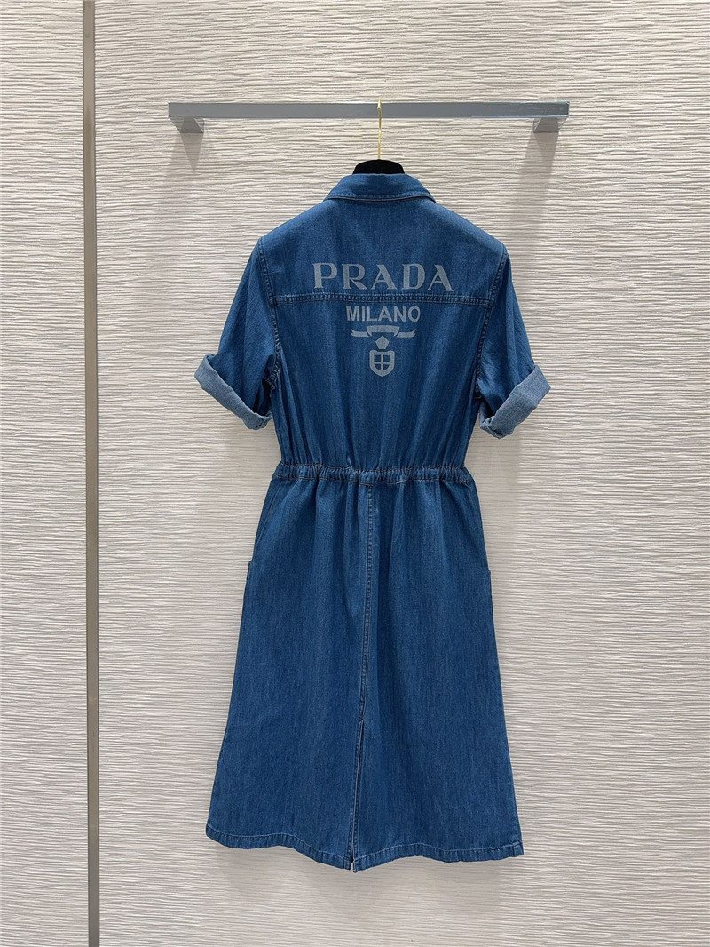 Pra*a mid-century style denim shirt dress replica clothes