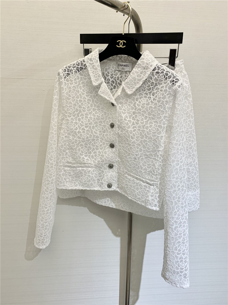Ch**el hollow camellia cardigan in white